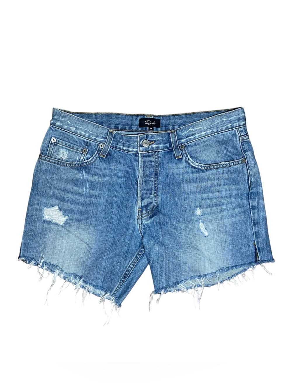 Rails Mid Rise Distressed Denim Shorts Light Wash Raw Hem Festival Size 29